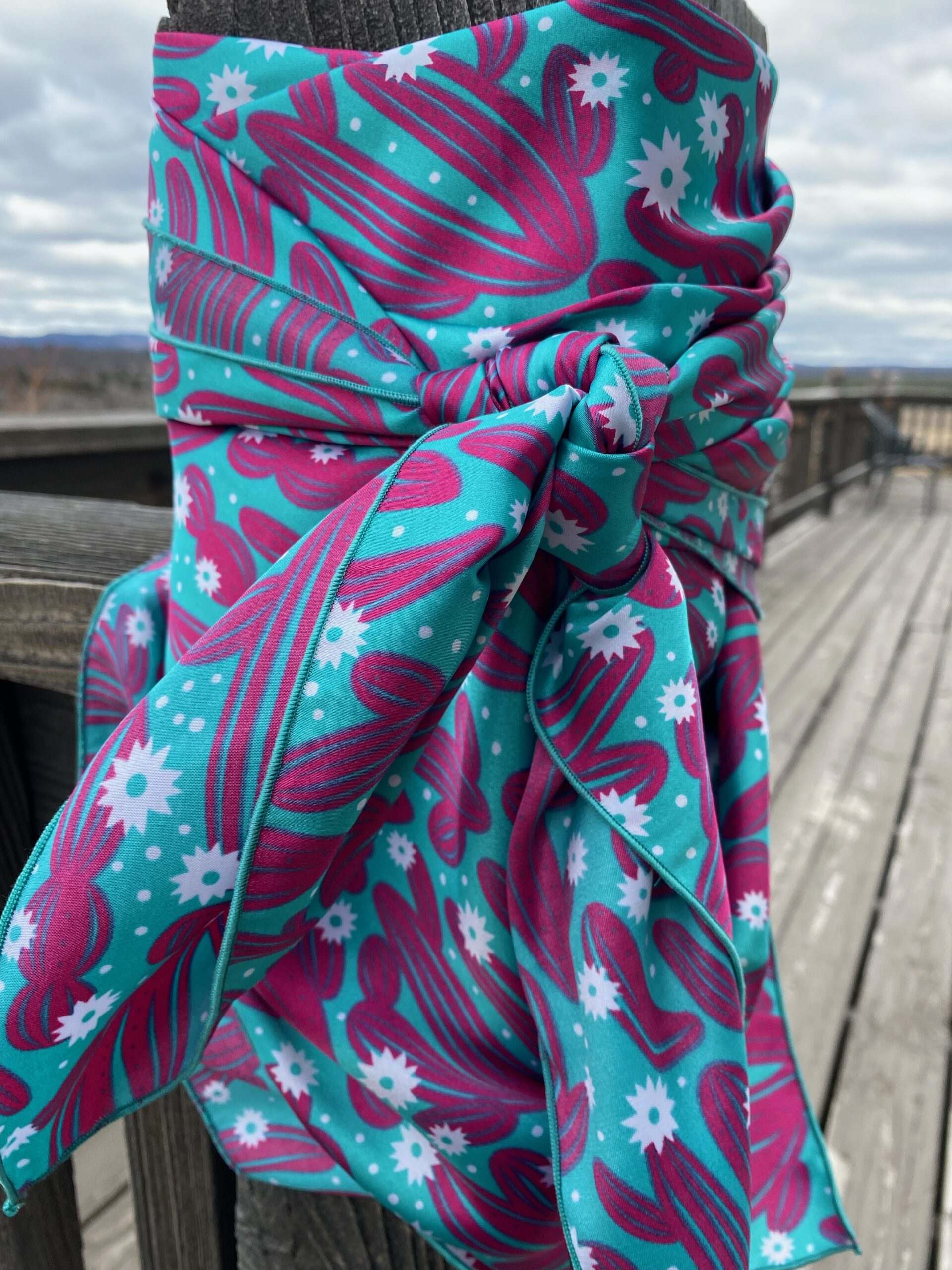 37x37" Turquoise with Hot Pink Cactus Wild Rag