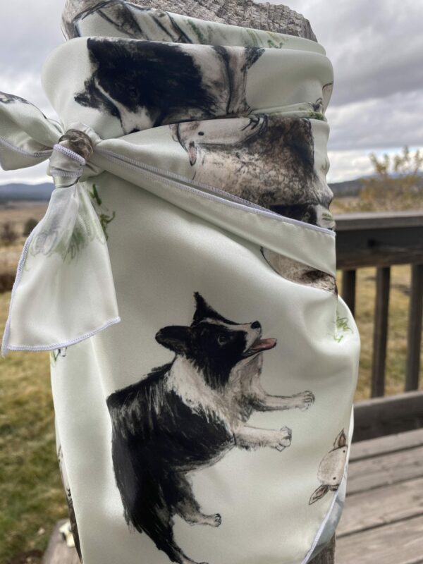 35x35" Cream Border Collie and Sheep Satin Wild Rag