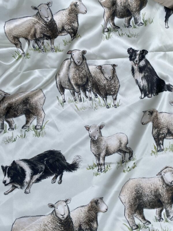 35x35" Cream Border Collie and Sheep Satin Wild Rag - Image 2